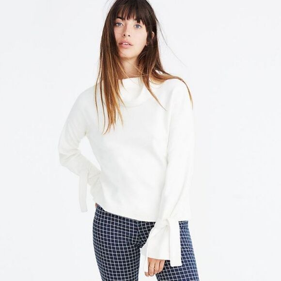 Madewell Tops - Madewell Mockneck Tie-Cuff Top Cream Size Small Women's Long Sleeve